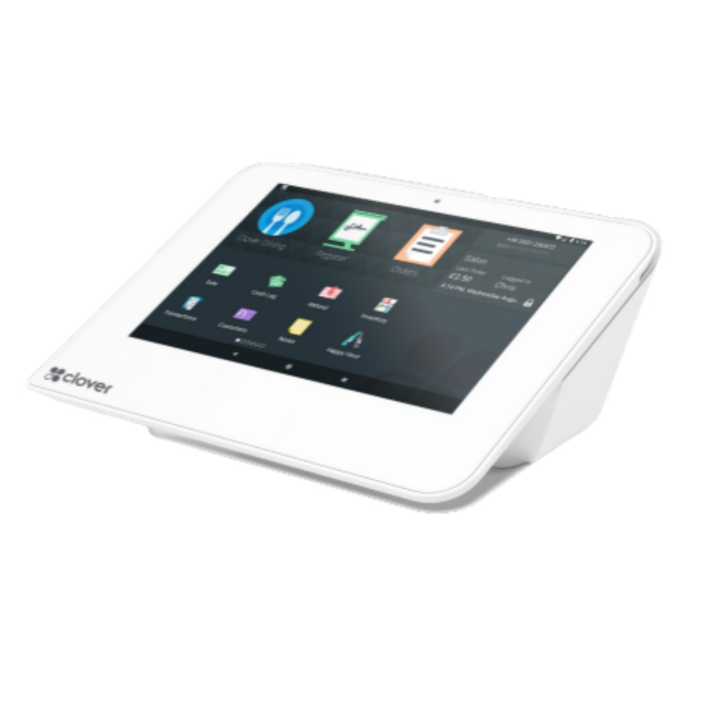 Compact touchscreen point-of-sale terminal sized for a narrow counter