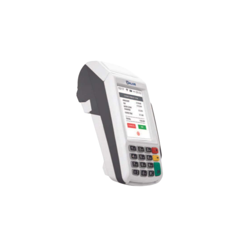 Countertop payment terminal with keypad and built-in receipt printer